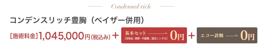 コンデンスリッチ豊胸（ベイザー併用） 950,000円＋基本セット0円＋エコー診断0円